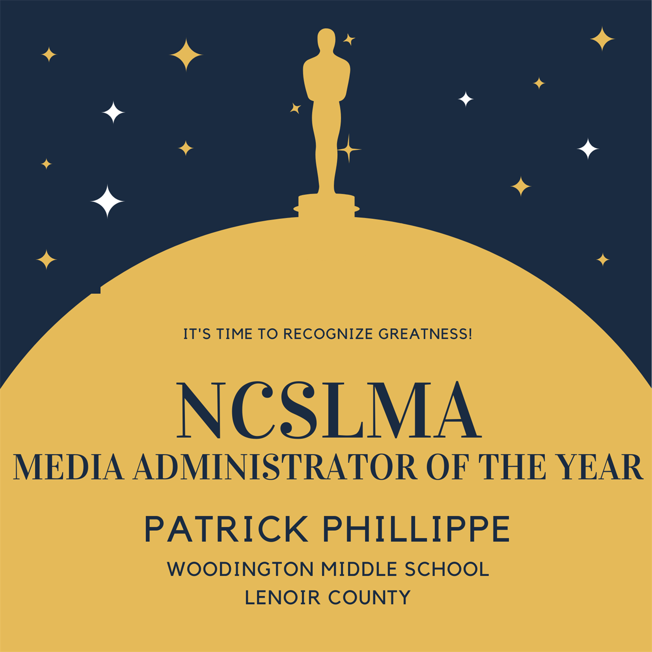 Congratulations to Patirkc Phillippe of Woodington Middle School, the 2021-22 NCSLMA Media Administrator of the Year